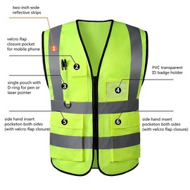 AKEIVN Mesh Safety Vest for Men and Women, High Visibility Reflective Safety Vest with Pockets, Zip Front, Meets ANSI/ISEA Standards, Yellow-cloth