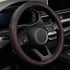LABBYWAY Microfiber Leather Auto Car Steering Wheel Cover, Universal Fit 15 Inch Anti-Slip Wheel Protector, Black