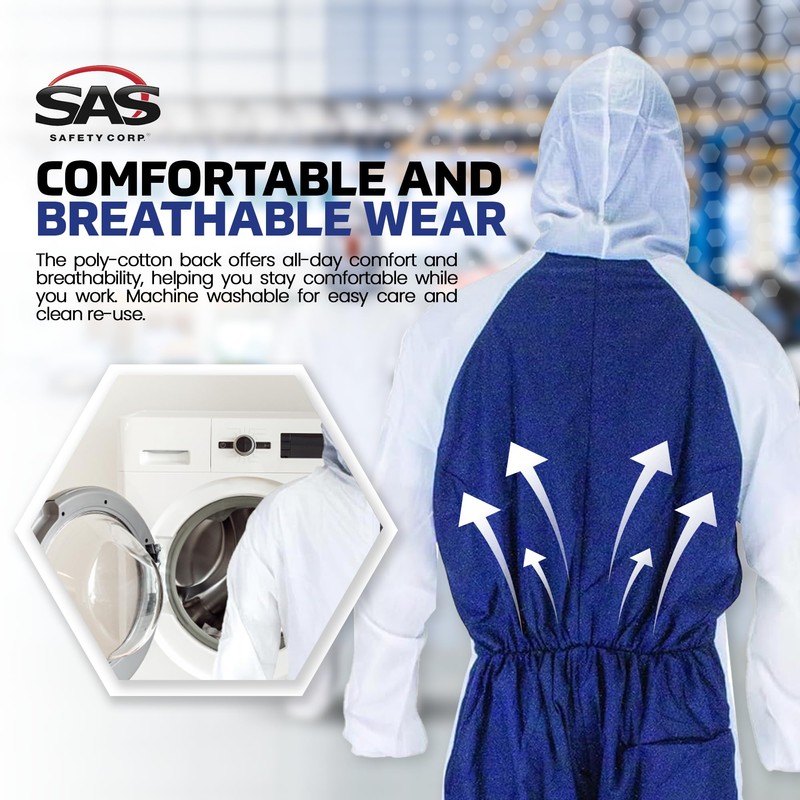SAS Safety 6938 Moon suit Nylon Cotton Coverall, Large, White