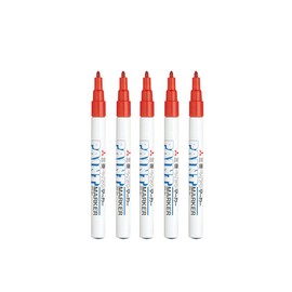 Uni-Paint Oil Based Paint Marker 5 Pens Bundle Set , Multi surface Marking Pen (PX-21) Fine Point Red Colour