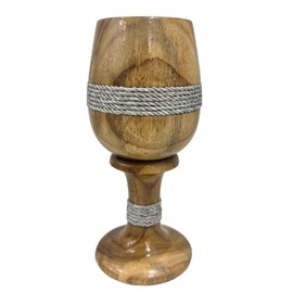 Wooden Single Wine Goblet Drinking Water Cup Grey Rope Strap Goblet Kitchen Decor Wine Glass Handmade Rustic Drinkware Goblet Cup Eco-friendly