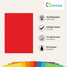 Made in EU 10 Sheets of Craft Card Red A4 210 g/m² CS Paper - Craft Paper, Photo Cardboard, Coloured Paper for Crafts, Folding and Drawing in DIN A4 Format, Colour Box for Home and Office Supplies