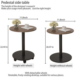 Pedestal with Wheels TV Tray Table, Rotating Couch Tables That Slide Under, Small Side Table for Living Room and Bedroom Sofas, Beds, Mini Coffee Tables, (H) 22.4 *(W) 11.8 (Assembly Required)