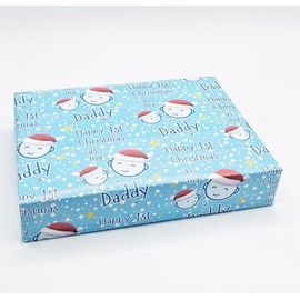 4 Sheets 4 Tags Cute Faces Happy 1st Christmas As My Daddy Wrapping paper First Christmas Father Blue Family Relation Giftwrap (PA)