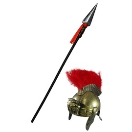 Nicky Bigs Novelties Medieval Gladiator Roman Helmet & Spear Set Faux Feather Plume, Movable Visor & 59” Adjustable Prop