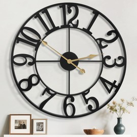 Mee 2ou 30" Extra Large Wall Clock, Silent Rustic Metal Wood Face Decorative Clock, Battery Operated Farmhouse Modern Oversized Wall Clocks for Living Room, Bedroom, Kitchen, Office, Home Decor