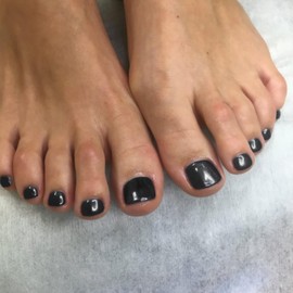 SXVME Black Metallic Square Chrome Press-on False Toenails, 24pcs Short Length, Acrylic Plating, Full Cover, Mirror Finish