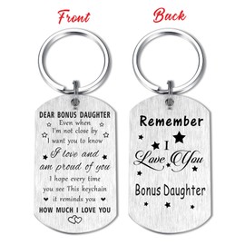 Resdink Bonus Daughter Keychain Gifts - I Love You Step Daughter Birthday Key Chain, Best Graduation Gifts for Our Stepdaughter Teen Boy, Xmas Valentine Present for Adult Stepchild