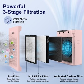 ToLife Air Purifiers for Home Large Room Up to 1295 Ft² with PM 2.5 Display Air Quality Sensor, Auto Mode, Timer, HEPA Air Purifier for Bedroom Filters Smoke, Pollen, Pet Dander, Allergies, Black