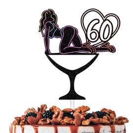 Decoración de 60 pasteles con purpurina para niñas y niñas, suministros de decoración para fiestas de 60 aniversario