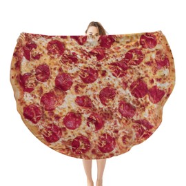 Qucarder Pizza Blanket for Adult and Kids Novelty Food Adult Size Pepperoni Pizza Throw Fuzzy Fleece Flannel Teens Boys and Girls150 CM