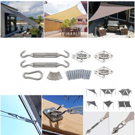 Sekey Awning Mounting Kit Accessories Mounting 8 Inch for Attaching Triangular Sun Sail Carabiner Mounting Set Stainless Steel 30 Pieces