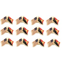 Box of 12 Papua New Guinea & US Crossed Flag Lapel Pins, PNG & American Double Friendship Pin Badge