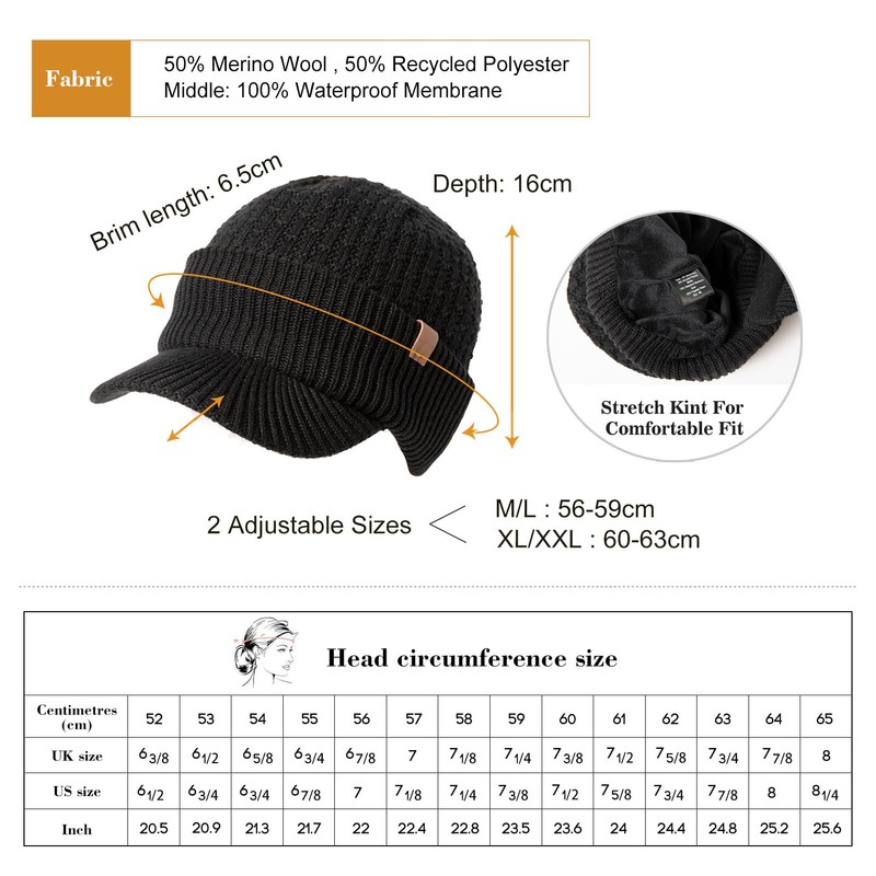 TOP-EX Waterproof Visor Beanie Hat for Men Winter Knit Skull