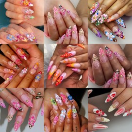 100PCS Flower Nail Art Charms 3D Hawaii Flowers Nail Rhinestones Hibiscus Floral Nail Gems 3D Mixed Colorful Flower Nail Diamonds Spring Summer Nail Jewelry Nail Decor for Women Acrylic Nail Supplies