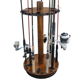 Rush Creek Creations Round Spinning 30 Fishing Rod Rack - No Tool Assembly - 360 Degree Rotation, Dark, Model:38-3006