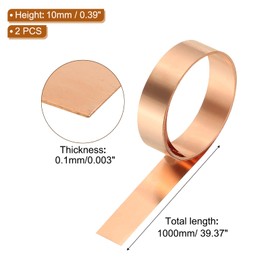 PATIKIL 0.4in x 3.3ft Copper Thin Foil Sheet Roll, 2 Pcs 99.9% Pure Copper Tape Strip 4Mil (0.1mm) Flashing Metal Sheet Foil Plate for DIY Crafts Repairs Electrical Decoration
