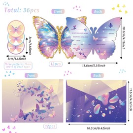 BGTLJKD Pack of 12 Invitation Cards Children's Birthday Girl Butterfly Party Invitation Card for Birthday Invitation Cards Butterfly Birthday Invitations for Women Boys (A)