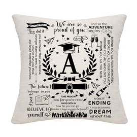 Graduation Gifts for Her Him Initials A-Z Graduation Cushion Covers for Daughter Son Granddaughter Grandson Sister Brother Cousin Friends Graduates Gift Congratulations Presents (A)