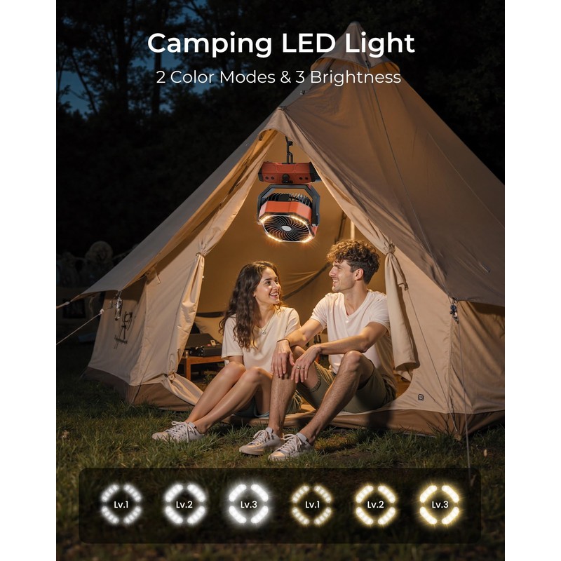 8” Portable Rechargeable Fan, Battery Operated Camping Fan with 27H