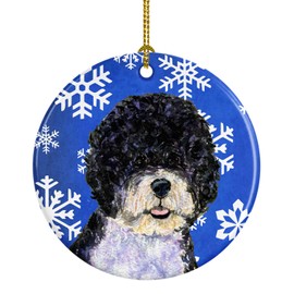 Caroline's Treasures SS4628-CO1 Portuguese Water Dog Winter Snowflakes Holiday Christmas Ceramic Ornament, Multicolor