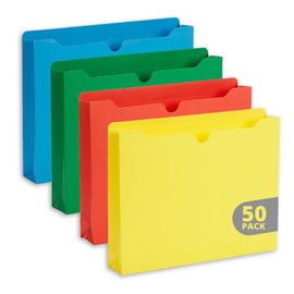 Blue Summit Supplies 2 Inch Expanding File Jacket Folders, 50 Pack, Colored Expandable File Folders, Reinforced Straight Cut Tab, Heavy Duty Expansion Pocket Files, Letter Size, Assorted Color