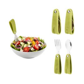Avilia Stainless Steel Cutlery Set with Green Rubber Handle, Collapsible, Portable, with Convenient Protective Case, Durable and Dishwasher Safe