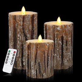 Vickiss Flameless Candles Battery Operated Candles 4" 5" 6" Set of 3 Birch Effect Real Wax Pillar LED Candles with 10-Key Remote and Cycling 24 Hours Timer