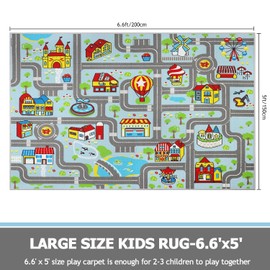 Capslpad Kid Rug for Playroom Sky Blue Play Rug Traffic Road Car Play Mat 6.6x5.0ft Educational Learning Area Rug Washable Kids Carpet for Children Bedroom,Playroom,Nursery Room Decor
