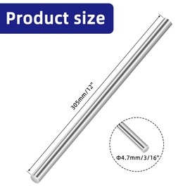 Etauwe 3/16" Diameter 12" Length 304 Stainless Steel Solid Round Rod for, Metal Solid Shaft Rods, for DIY Craft and Metal Working, 5 PCS