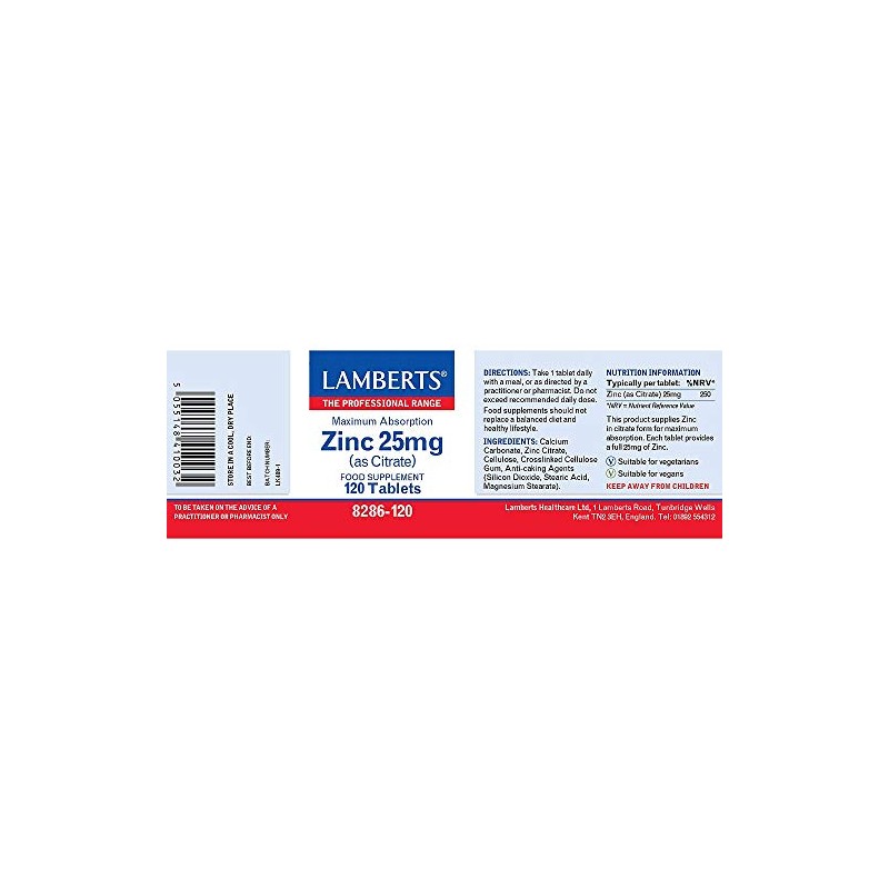 Lamberts Zinc Citrate 25mg 120¬†Tablets