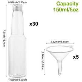 LOPYXBR 30 Packs Mini Shot Bottles with Lids 150ml, Small Shot Bottles with Lids and Funnel, Empty 150ml Plastic Bottles, Small Shot Bottles with Lids Plastic for Party Favors