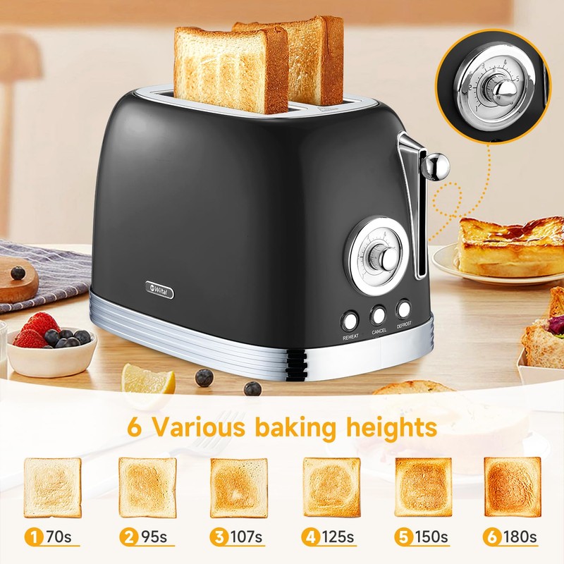 Wiltal Toaster 2 Slice, Retro Roaster, Bagel Toaster, With Stainless