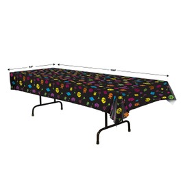 Beistle 80’s Tablecover, 54” x 108” – Plastic Table Cloth, Rectangular Tablecloth, Table Covers for Party, 80’s Party Decorations, Birthday Party Decorations, Video Game Party Supplies, Multi Color