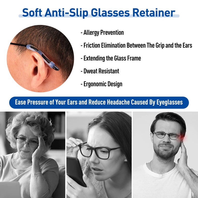 lvvfit Soft Silicone Eyeglasses Temple Tips Sleeve Retainer,Anti-Slip Elastic Comfort