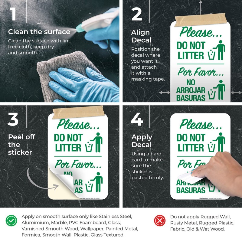 Please Do Not Litter Bilingual Sign, (SI-70428) 10x7 Inches, 4