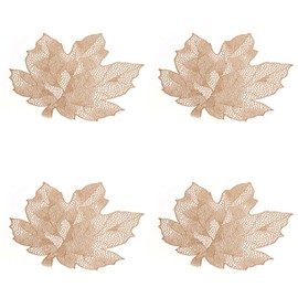 Hosoncovy 4 Pack PVC Placemats Maple Leaf Placemats Waterproof Oilproof Table Placemats Set of 4 Decorative Placemats for Home Table Wedding Party (Rose Gold)