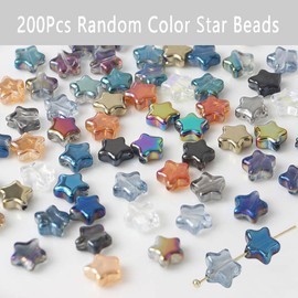 200Pcs Star Beads, BetterJonny 8mm Glass Crystal Star Beads Colorful Star Space Beads Small Star Craft Pony Beads Charm for Jewelry Bracelet Necklace Making
