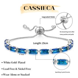 CASSIECA Bracelets for Womens Silver Tennis Bracelets for Women Blue Crystal Zirconia Slider Bracelets Ladies Womens Jewellery Birthday for Her with Box