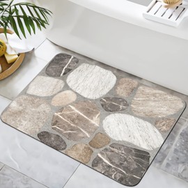 Rstick Marble Bathroom Rugs Non Slip Washable Stone Tile Texture Bath Mat Small Rubber Backed Floor Mat 17"x24"