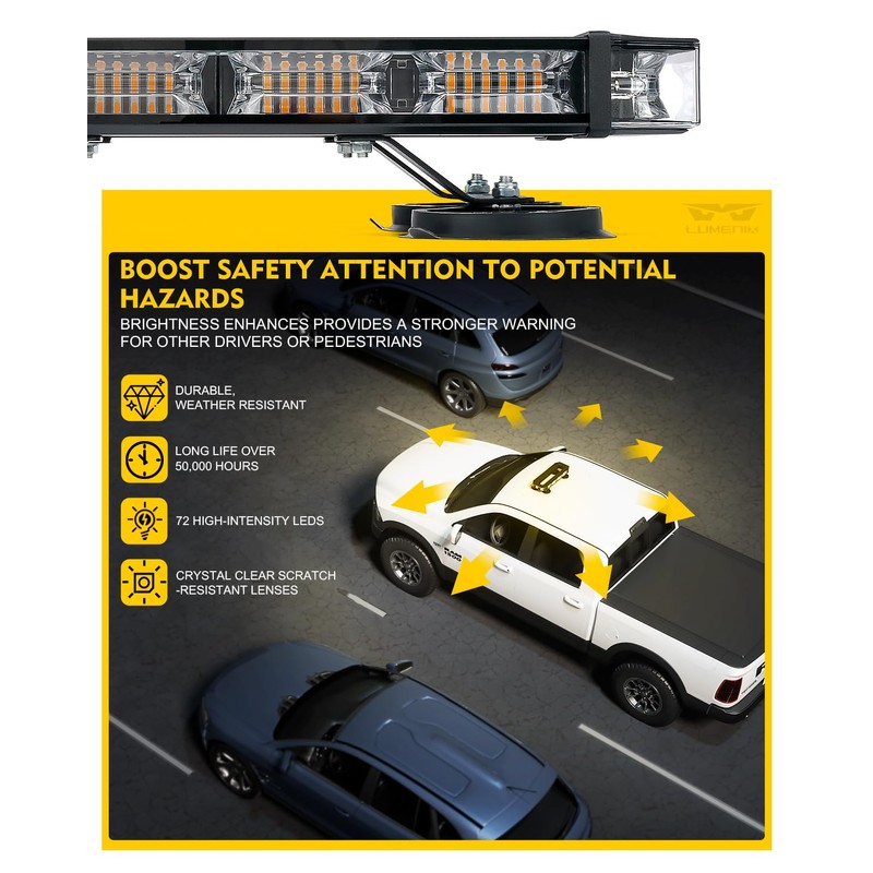 LUMENIX 72 LED Rooftop Emergency Strobe Light Bar w/Control Panel