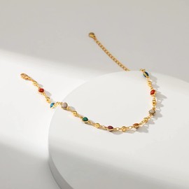18K Gold Plated Anklet, Adjustable Bohemian Square Coloured Zirconia Anklet, Beach Holiday Jewellery For Women (Style 5)