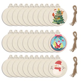 60 Pcs Christmas Ornaments for Home, Diy Wooden Christmas Tree Decorations, Wood Slices Crafts with Holes and String, Circles Wooden Slices Decor for Christmas Wedding Party Gifts