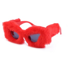 Dollger Oversized Party Glasses Women's Cat Eye Sunglasses: Cat Eye Women Punk Soft Fur Velvet UV400 Shades Handmade Fashion Pink Glasses, red