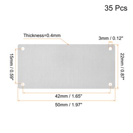 QUARKZMAN 35 Pieces 50 x 22 mm Stainless Steel Blank Labels Rectangle Engraving Blanks Card with 4 Holes for Machines Name Plate DIY Label Pendant (Silver Tone)