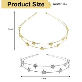BRDXOOL 2-teiliges Stern-Stirnband für Damen – Gold- und Silber-funkelnder Kopfschmuck, modische Mädchen-Dekoration, Accessoires, Party- und Alltags-Vielseitigkeits-Accessoires, rutschfestes Design