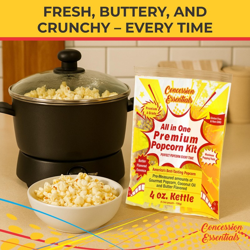 Concession Essentials 4oz Popcorn Portion Packs – Pre-Measured Kernels, Oil