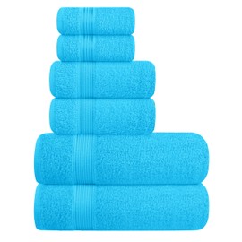 Belizzi Home Ultra Soft 6 Pack Cotton Towel Set, Contains 2 Bath Towels 28x55 inch, 2 Hand Towels 16x24 inch & 2 Wash Coths 12x12 inch, Ideal for Everyday use, Compact & Lightweight - Turquoise Blue