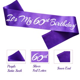 Novaflare It's My 60th Birthday Sash, Purple Silver Birthday Sash for 60th Birthday Party Supplies, Birthday Gifts for Girls 60th Birthday Party Favors