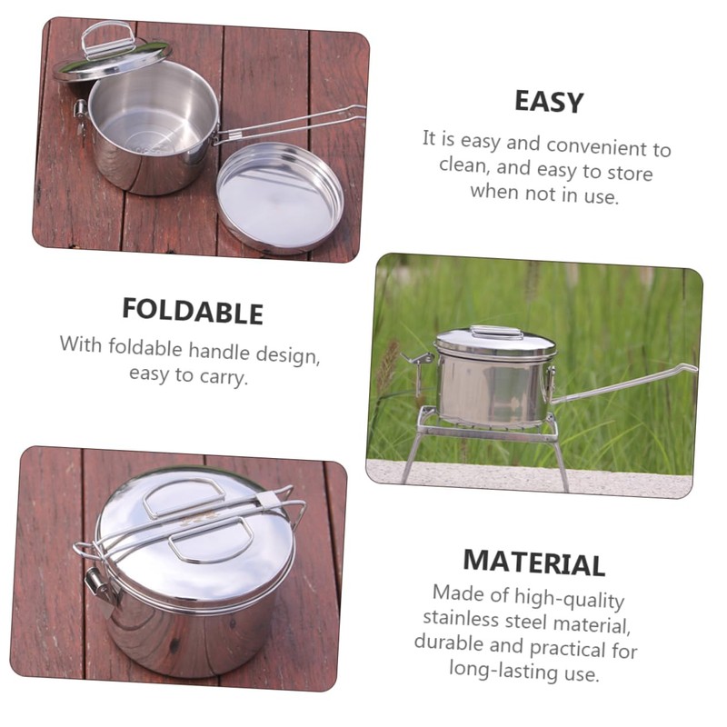 Ciieeo Stainless Steel Double-Layer Round Lunch Box Camping Tableware